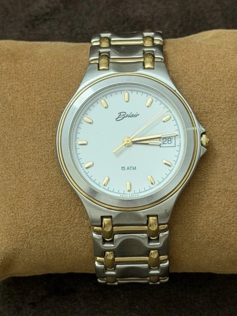 Bolair Quartz Watch Two-Tone Stainless Bracelet Silver Dial Date 50m